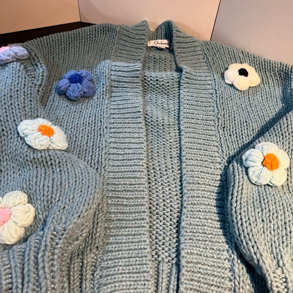 Anthropology Duchamp Women's Blue Sweater with flowers